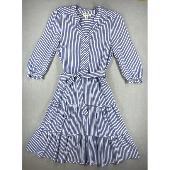 Monteau Dresses & Skirts - Monteau Womens Dress Tiered Midi Blue White Stripe Rayon Large